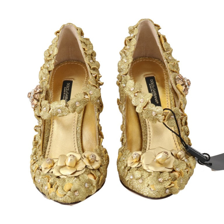 Gold Floral Crystal Embellished Pumps Dolce & Gabbana