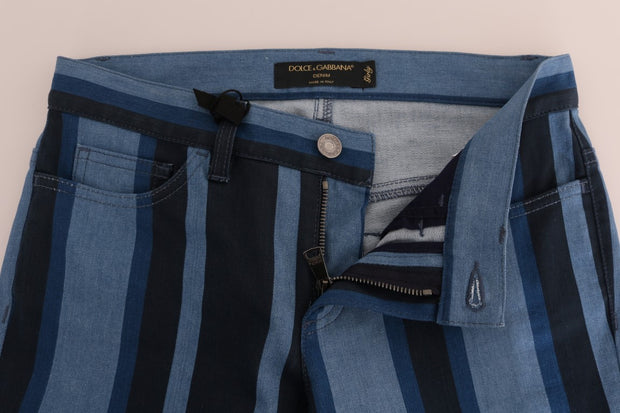 Chic Blue Striped Slim Fit Girly Jeans Dolce & Gabbana