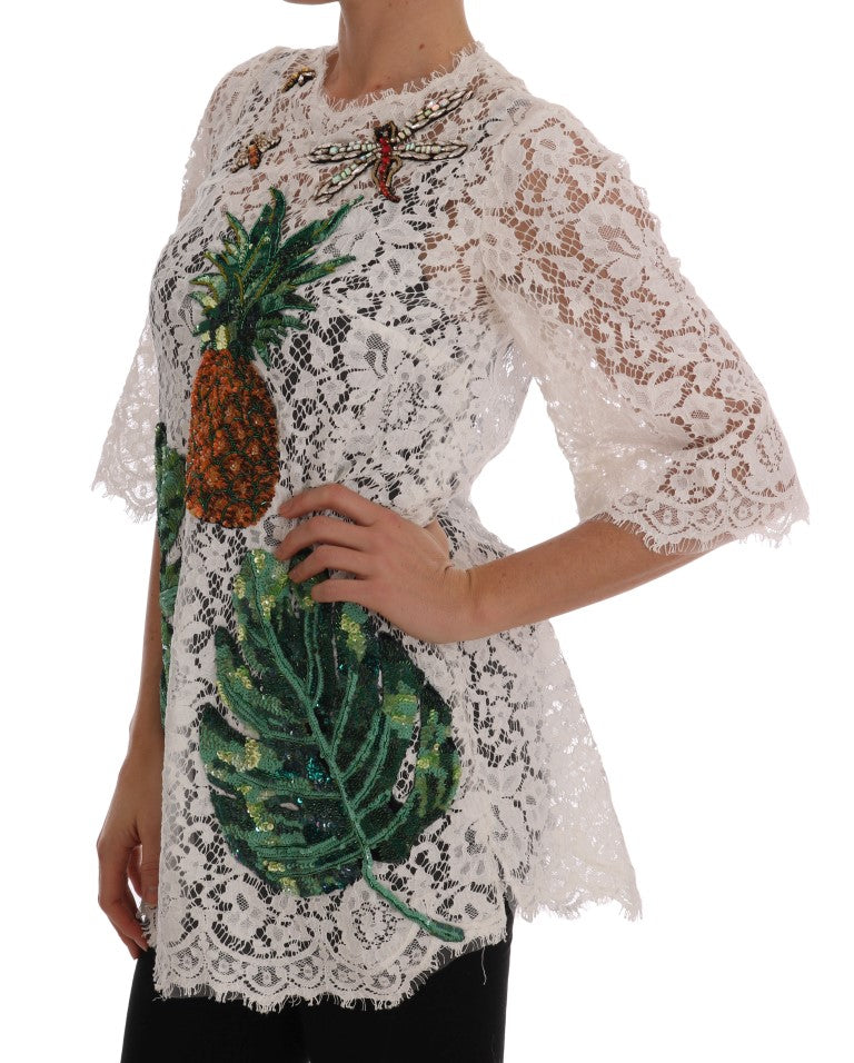 Elegant White Lace Embellished Mini Blouse Dolce & Gabbana