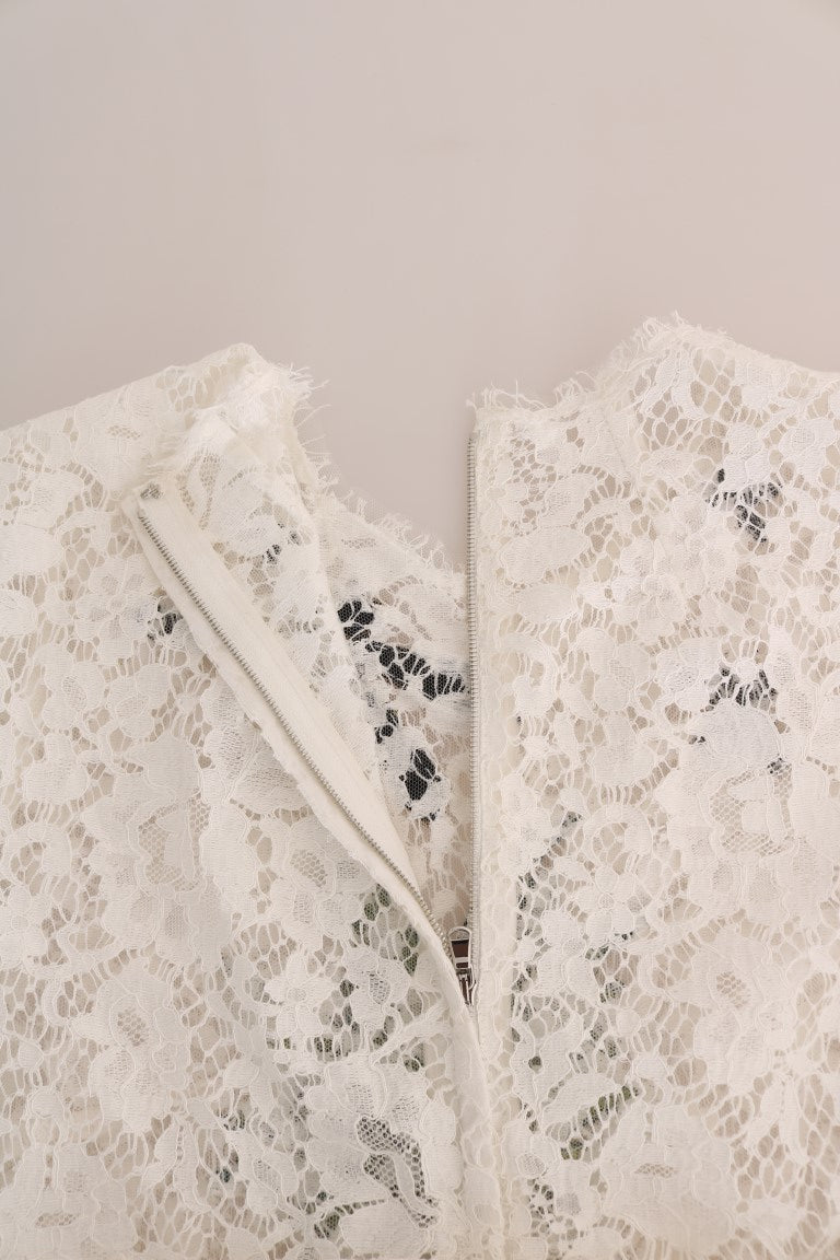 Elegant White Lace Embellished Mini Blouse Dolce & Gabbana