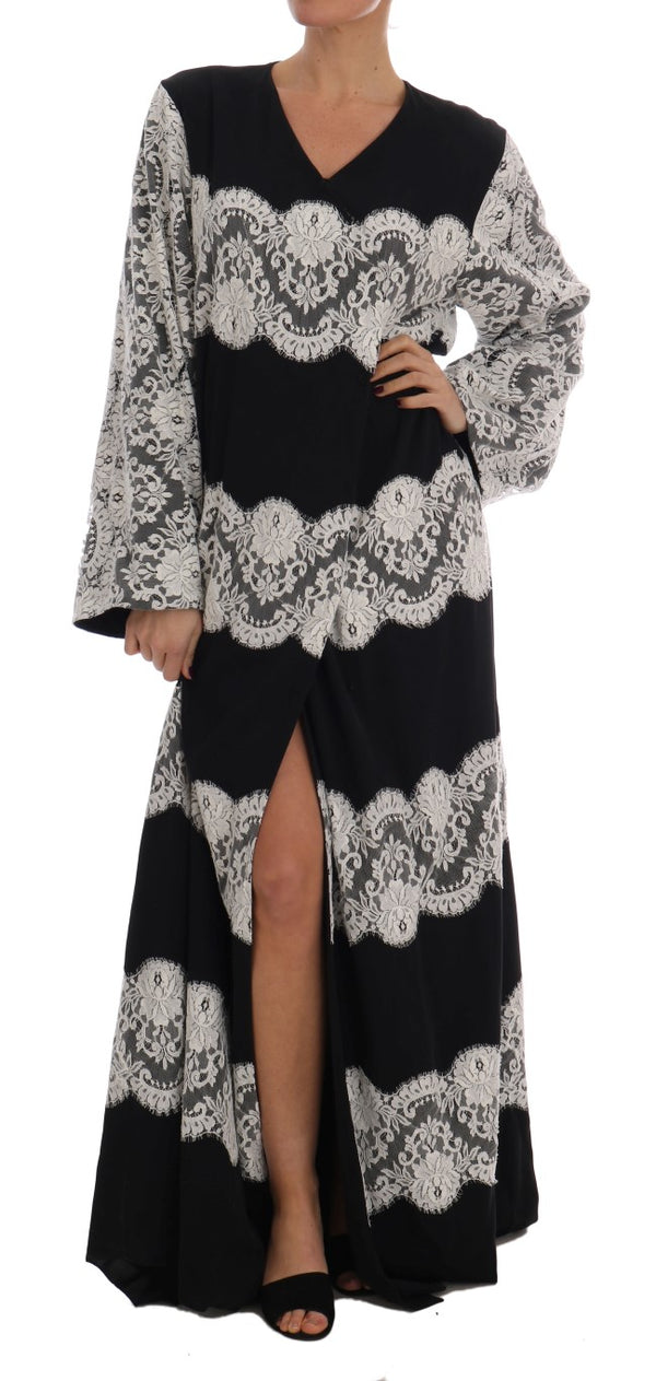 Elegant Silk Floral Lace Kaftan Maxi Dress Dolce & Gabbana