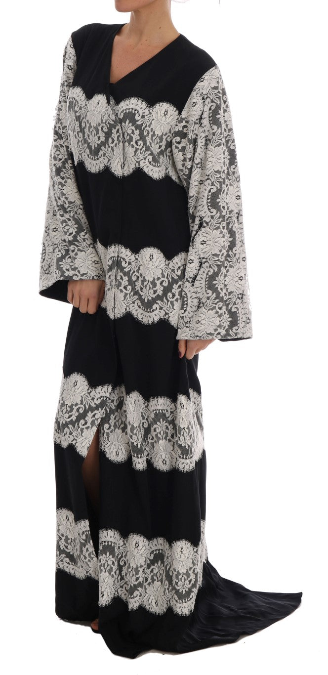 Elegant Silk Floral Lace Kaftan Maxi Dress Dolce & Gabbana