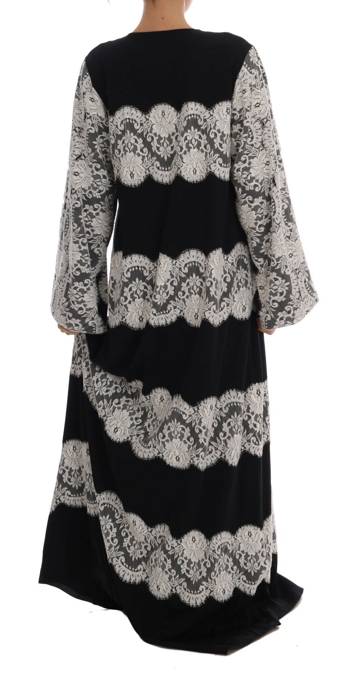 Elegant Silk Floral Lace Kaftan Maxi Dress Dolce & Gabbana