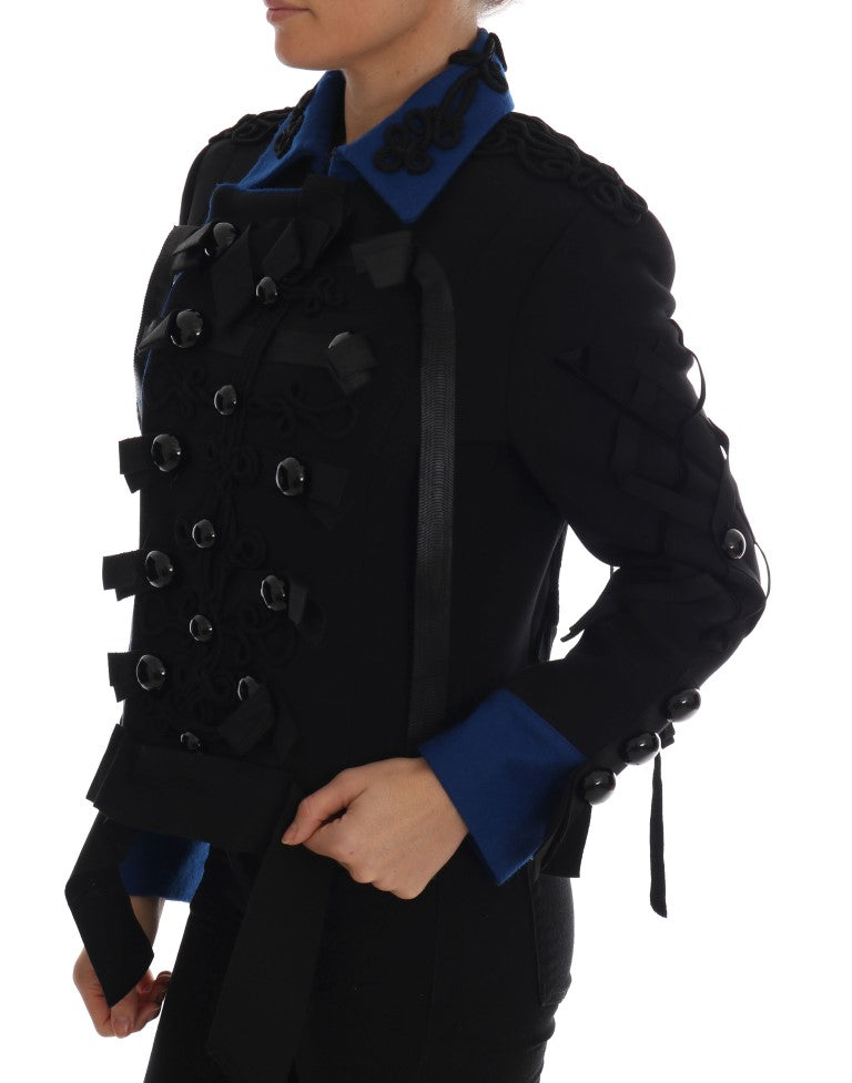 Chic Black & Blue Short Trench Jacket Dolce & Gabbana