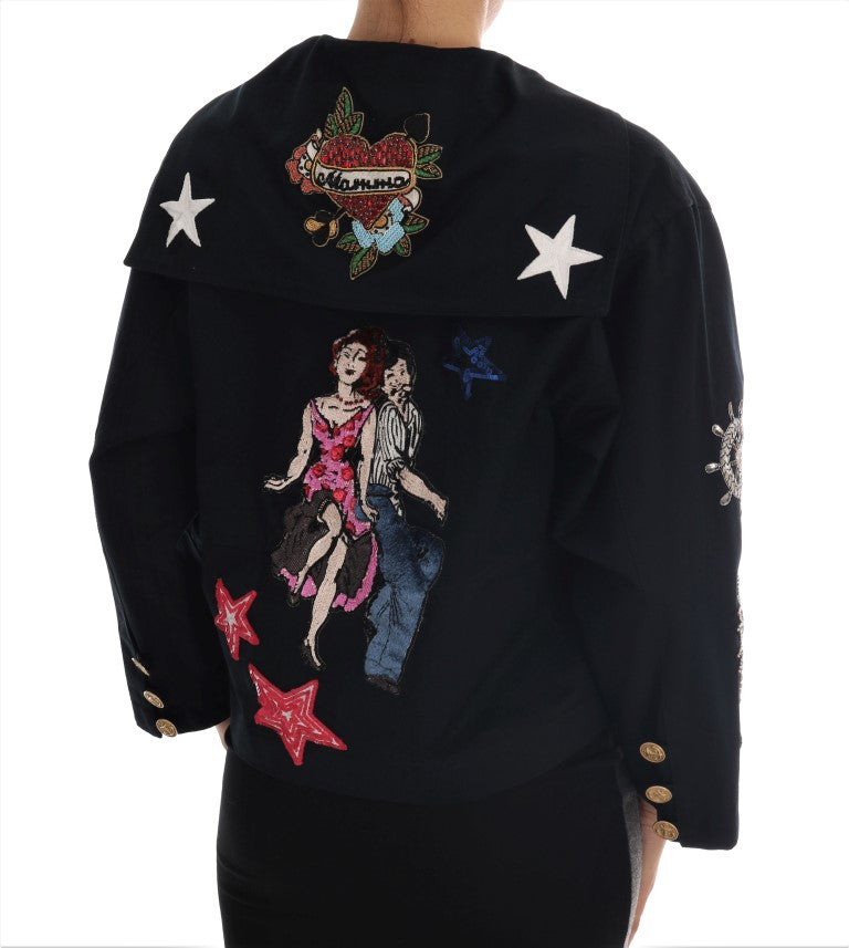 Enchanted Blue Crystal Embroidered Coat Dolce & Gabbana