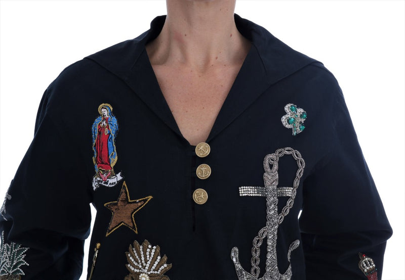 Enchanted Blue Crystal Embroidered Coat Dolce & Gabbana