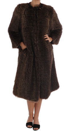 Elegant Brown Raccoon Fur Knee-Length Coat Dolce & Gabbana