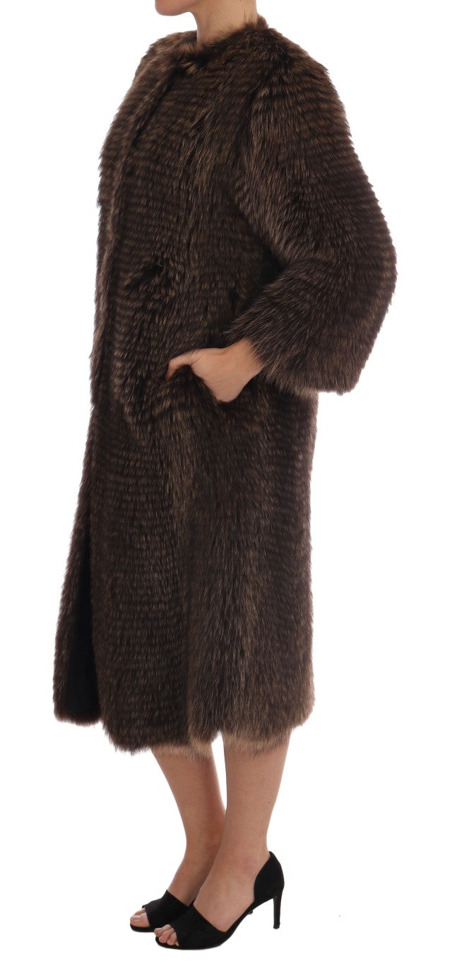 Elegant Brown Raccoon Fur Knee-Length Coat Dolce & Gabbana