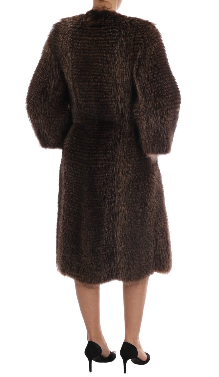 Elegant Brown Raccoon Fur Knee-Length Coat Dolce & Gabbana