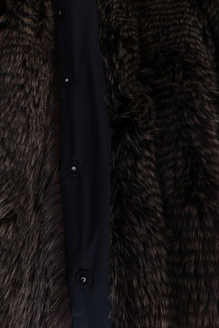 Elegant Brown Raccoon Fur Knee-Length Coat Dolce & Gabbana