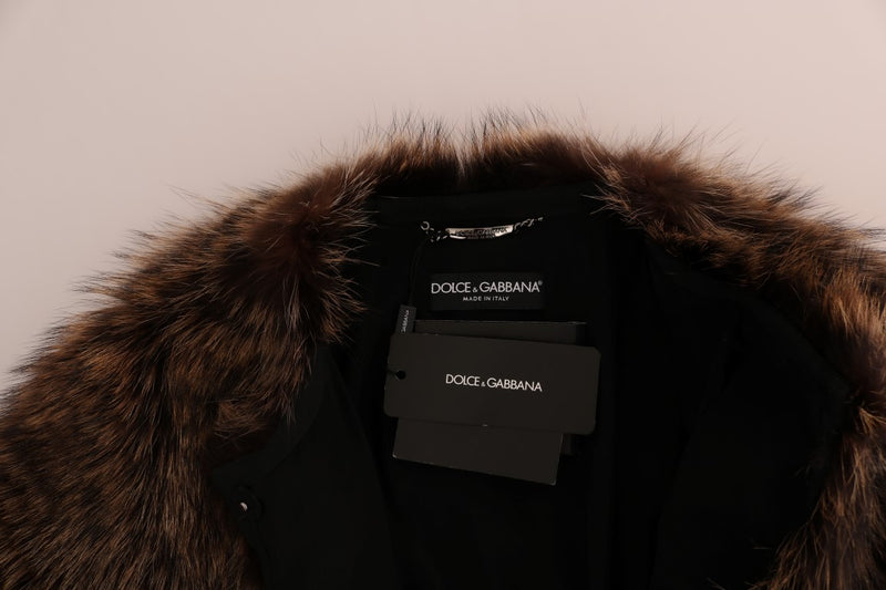 Elegant Brown Raccoon Fur Knee-Length Coat Dolce & Gabbana