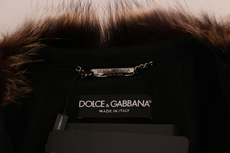 Elegant Brown Raccoon Fur Knee-Length Coat Dolce & Gabbana