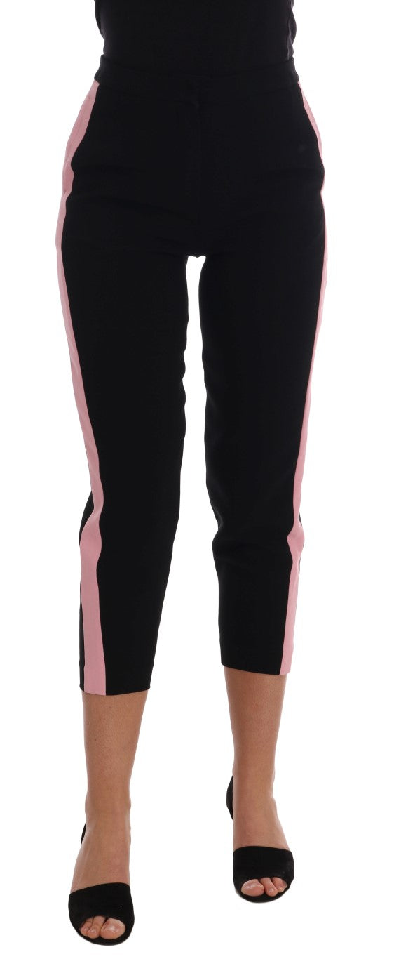 Chic Black Capri Pants with Pink Side Stripes Dolce & Gabbana