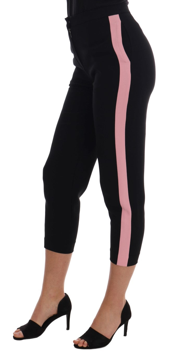 Chic Black Capri Pants with Pink Side Stripes Dolce & Gabbana