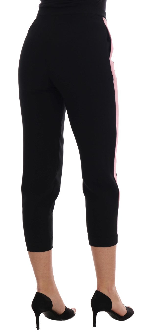 Chic Black Capri Pants with Pink Side Stripes Dolce & Gabbana