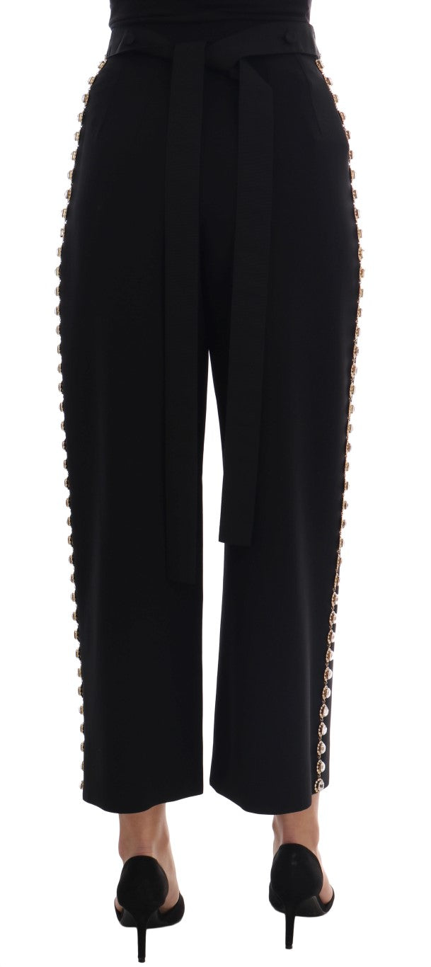 Elegant High-Waist Ankle Pants with Gold Detailing Dolce & Gabbana