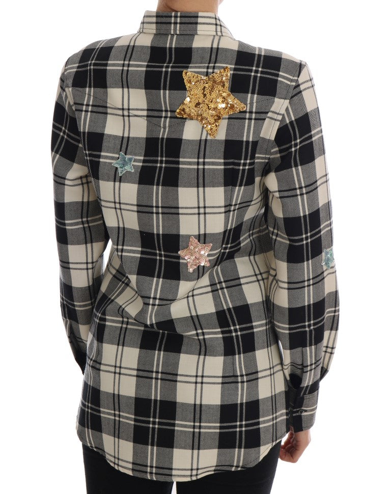 Enchanted Sequin Checkered Wool Shirt Dolce & Gabbana