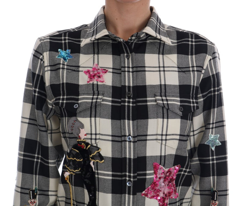 Enchanted Sequin Checkered Wool Shirt Dolce & Gabbana