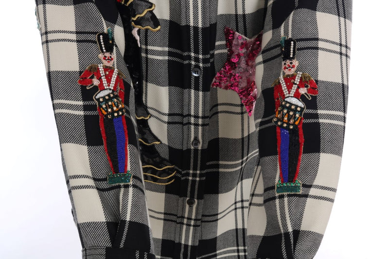 Enchanted Sequin Checkered Wool Shirt Dolce & Gabbana