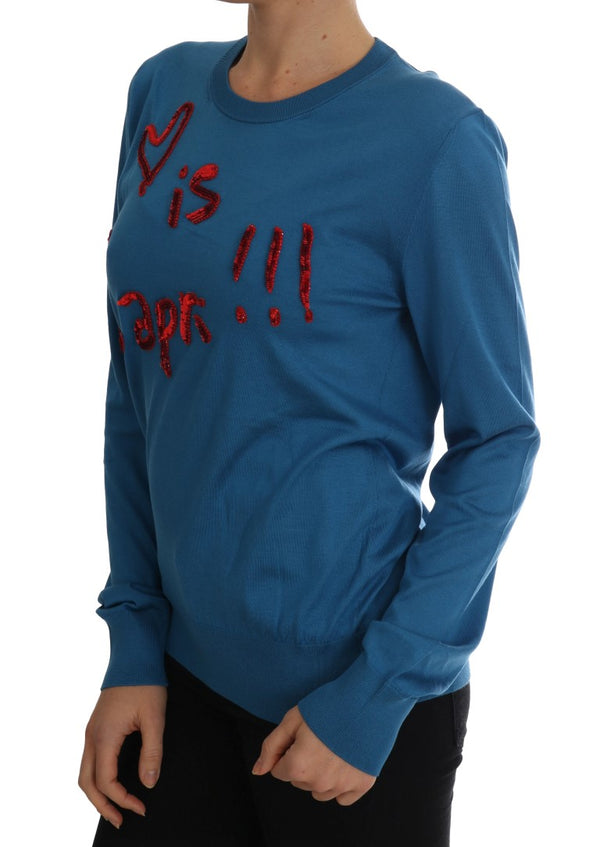 Blue Silk Sequined Capri Pullover Sweater Dolce & Gabbana