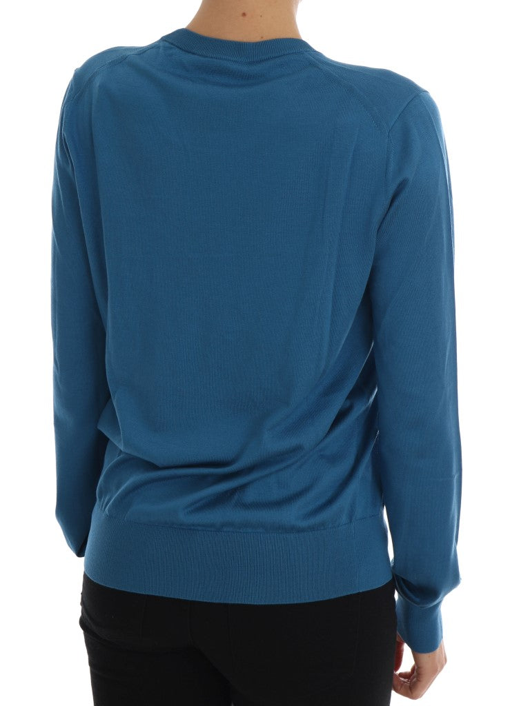 Blue Silk Sequined Capri Pullover Sweater Dolce & Gabbana