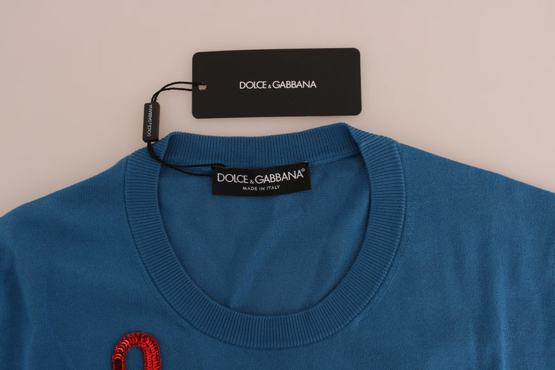 Blue Silk Sequined Capri Pullover Sweater Dolce & Gabbana