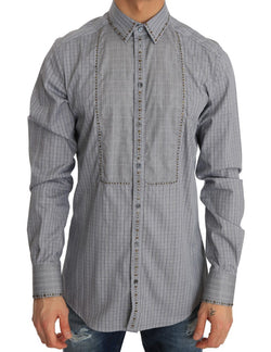 Elegant Gray Checkered Slim Fit Casual Shirt Dolce & Gabbana