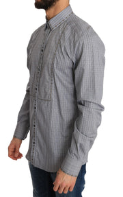 Elegant Gray Checkered Slim Fit Casual Shirt Dolce & Gabbana