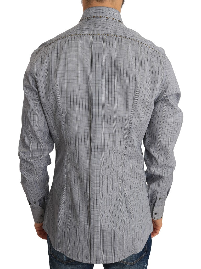 Elegant Gray Checkered Slim Fit Casual Shirt Dolce & Gabbana