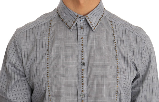 Elegant Gray Checkered Slim Fit Casual Shirt Dolce & Gabbana