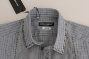 Elegant Gray Checkered Slim Fit Casual Shirt Dolce & Gabbana