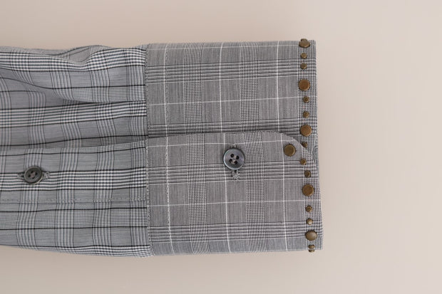 Elegant Gray Checkered Slim Fit Casual Shirt Dolce & Gabbana