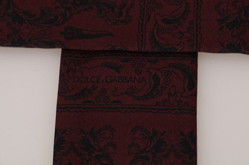 Silk Bordeaux Crown Chili Print Mens Scarf Dolce & Gabbana