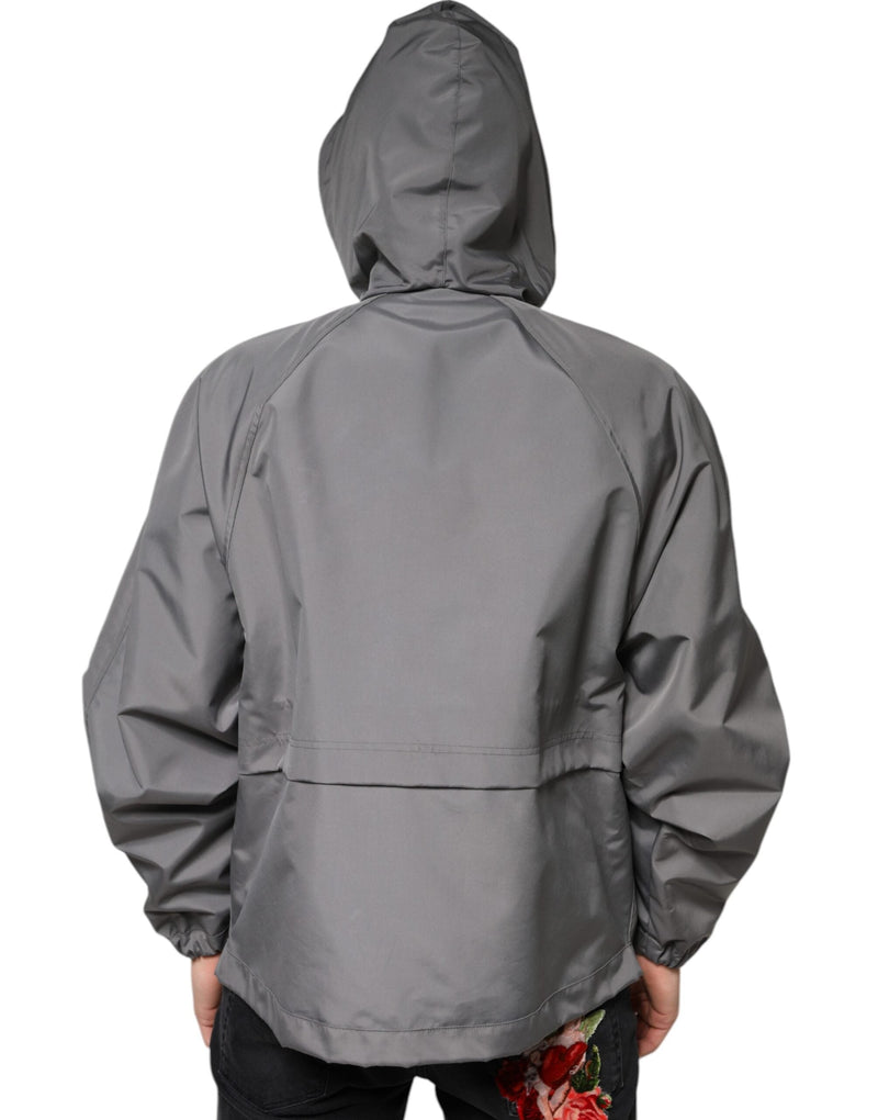 Gray Polyester Hooded Men Full Zip Jacket Dolce & Gabbana