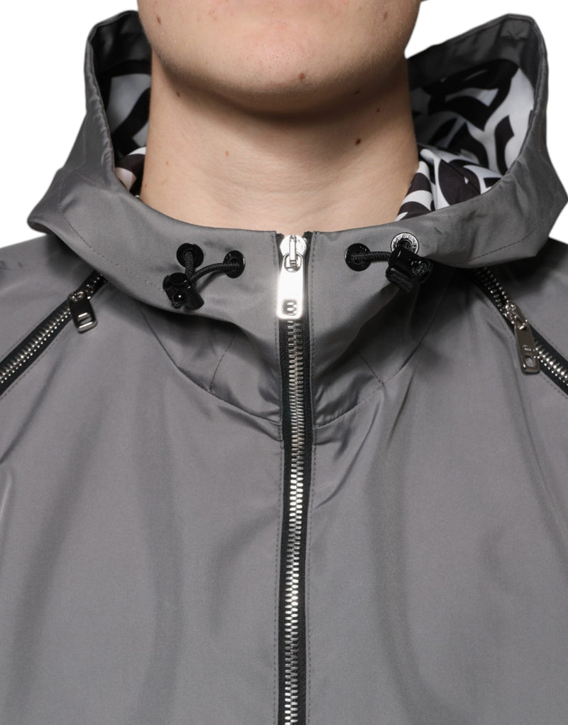 Gray Polyester Hooded Men Full Zip Jacket Dolce & Gabbana