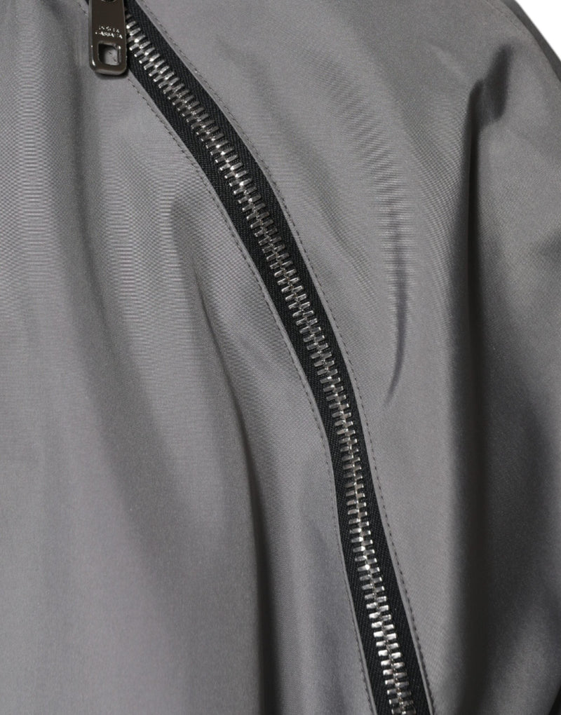 Gray Polyester Hooded Men Full Zip Jacket Dolce & Gabbana
