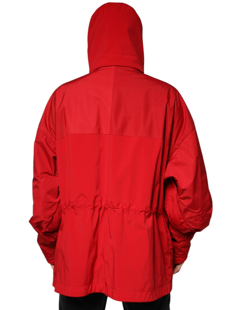 Red Nylon Hooded Men Full Zip Parka Jacket Dolce & Gabbana
