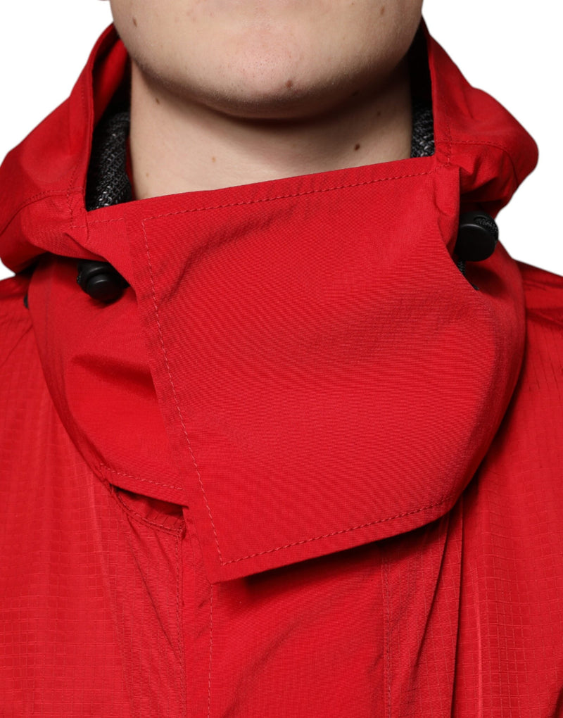 Red Nylon Hooded Men Full Zip Parka Jacket Dolce & Gabbana