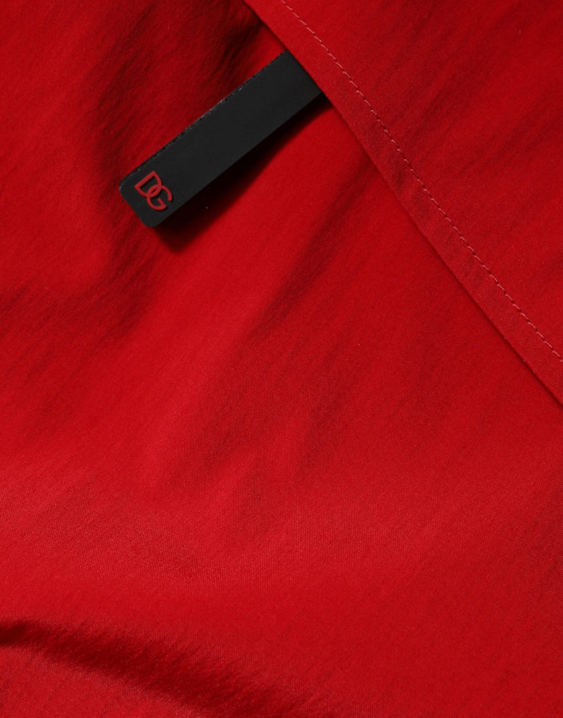 Red Nylon Hooded Men Full Zip Parka Jacket Dolce & Gabbana