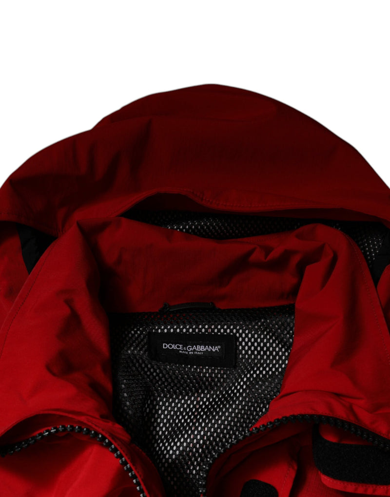 Red Nylon Hooded Men Full Zip Parka Jacket Dolce & Gabbana