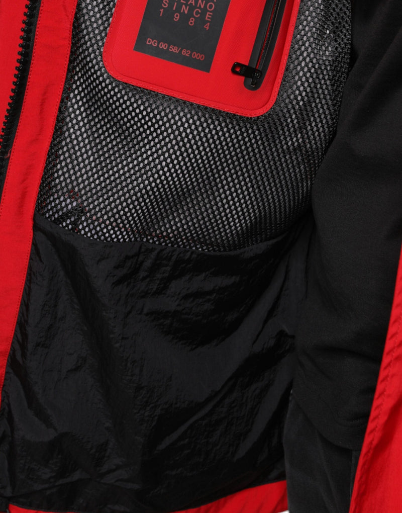 Red Nylon Hooded Men Full Zip Parka Jacket Dolce & Gabbana