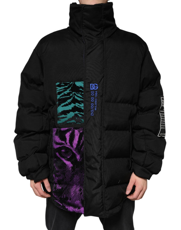 Black Nylon Puffer Men Full Zip Jacket Dolce & Gabbana