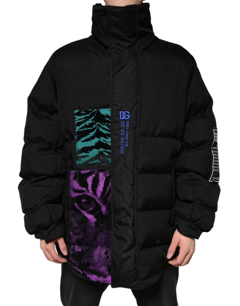 Black Nylon Puffer Men Full Zip Jacket Dolce & Gabbana