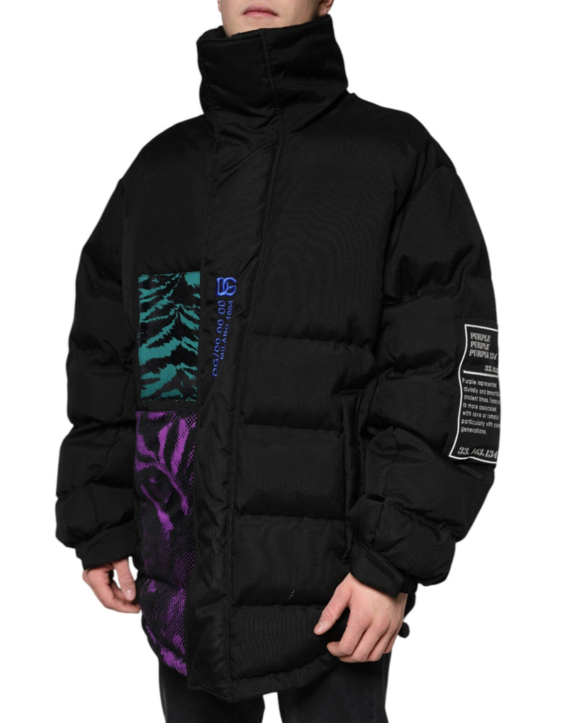 Black Nylon Puffer Men Full Zip Jacket Dolce & Gabbana