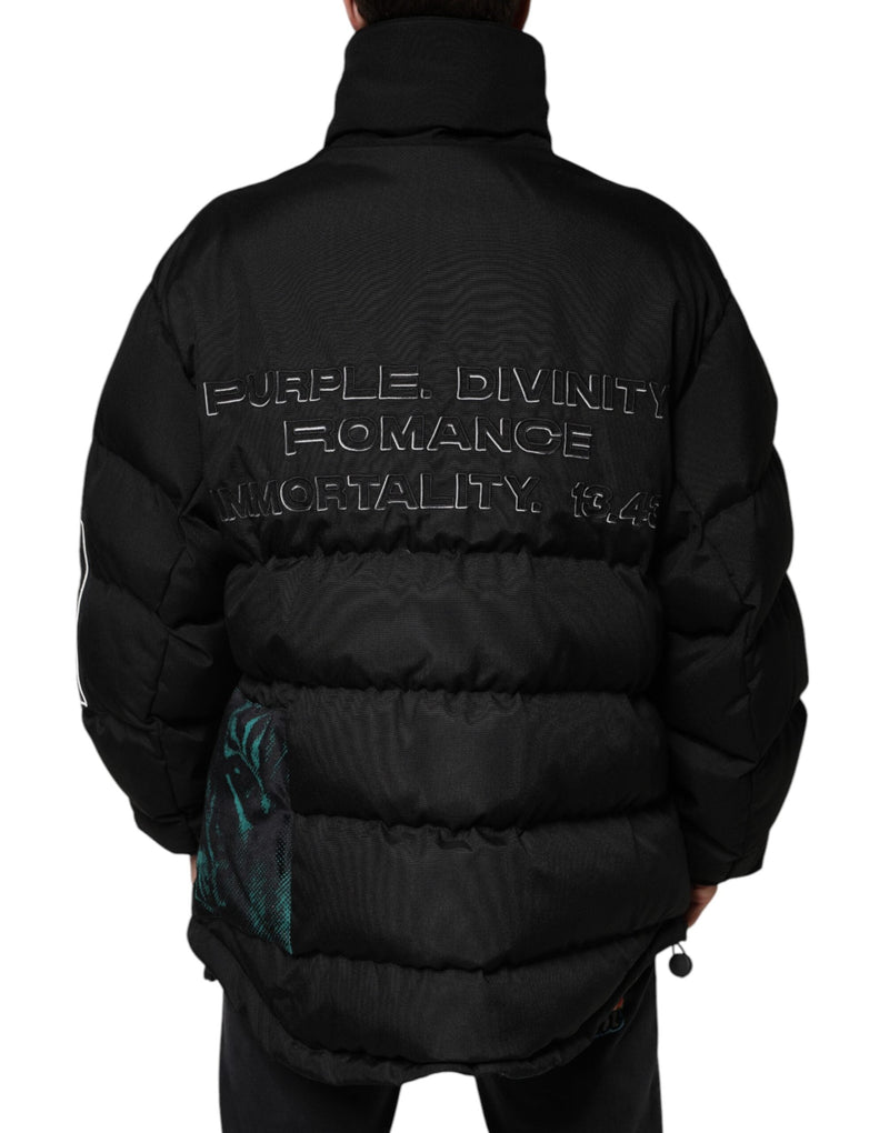 Black Nylon Puffer Men Full Zip Jacket Dolce & Gabbana
