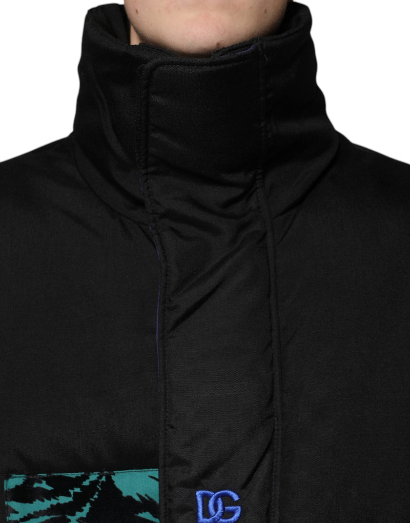 Black Nylon Puffer Men Full Zip Jacket Dolce & Gabbana