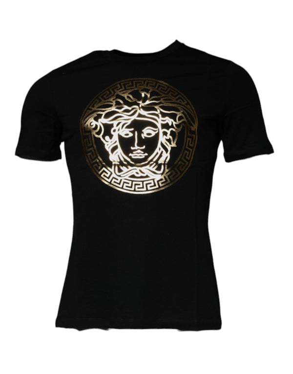 Black Medusa Print Cotton Crew Neck Men T-shirt Versace