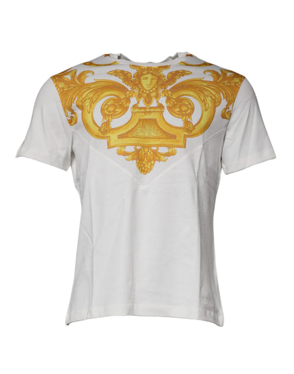 White Medusa Print Cotton Crew Neck T-shirt Versace