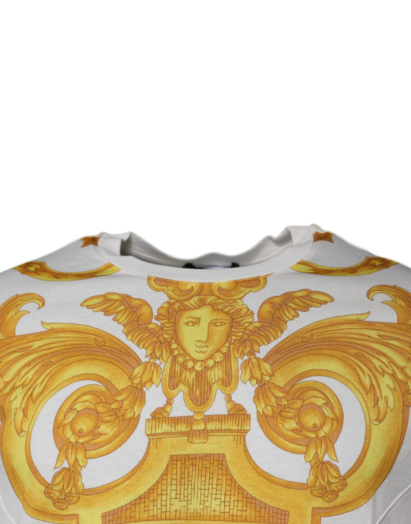 White Medusa Print Cotton Crew Neck T-shirt Versace