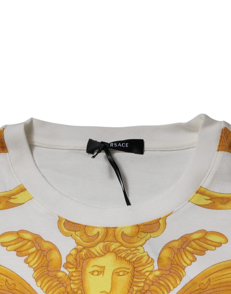 White Medusa Print Cotton Crew Neck T-shirt Versace